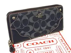 美品☆ COACH コーチ ☆ デニム ラウンドファスナー長財布 シグネチャ