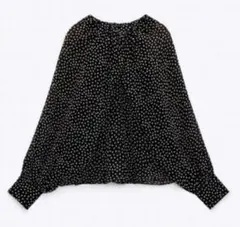 ZARA ドット柄 長袖ブラウス L