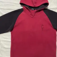 ●コムサイズム●フリースパーカー L 赤系 黒 プルオーバー ラグラン