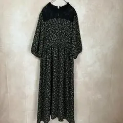 Cutie Blonde 花柄 ロングワンピース L レース切替 フレア 七分袖