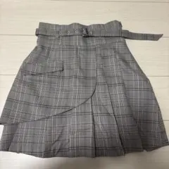 チェック柄 プリーツスカート ベルト付き