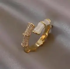 ゴールド リング czダイヤモンド 竹 韓国 98 サージカルステンレス