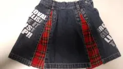 デニム 赤チェック Aラインスカート