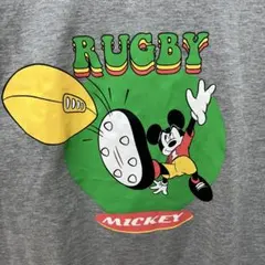 53: ミッキーマウス　ラグビー　Ｔシャツ　XLサイズ　ディズニー　グレー