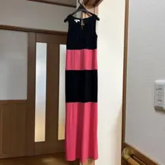 ノースリーブ ロングワンピース 黒・ピンク