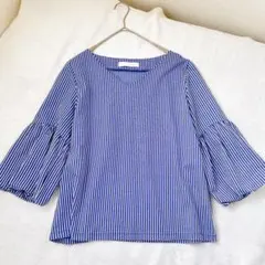 ジュディコレクション JUDY ストライプブラウス 38 M キング 七分袖 青 