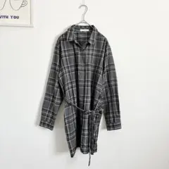 ショコラフィネローブ　長袖シャツ　チュニック　チェック柄　レーヨン　紐付き