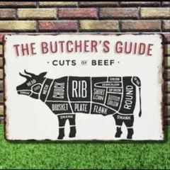 牛ブリキ看板 ブッチャーガイド アメリカン雑貨ビーフ　焼肉 ステーキ