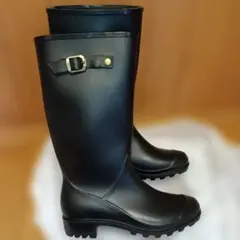 未使用24㎝ブラック ラバー ロングブーツ バックル付き