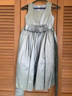 子供用　発表会　シルバー フラワーベルト Aラインドレス 150