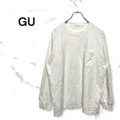 ジーユー　ホワイト 長袖カットソー　シャツ　胸元ポケット　クルーネック　XL