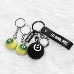 ビリヤード 8ボール キーホルダー 訳あり品 黒 開封済み 8番2個おまけ