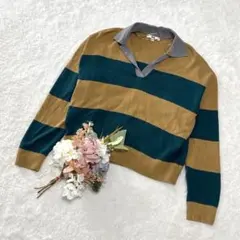 【ユニクロ】UNIQLO スムースコットンリラックスポロセーター ブラウン M