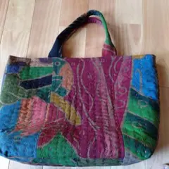 多色刺繍パッチワークトートバッグ