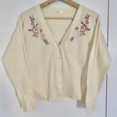 【美品】COLZA ハニーズ　花柄刺繍 クリーム色カーディガン Mサイズ