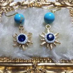 太陽と地球のスワロフスキーピアス  ハンドメイド