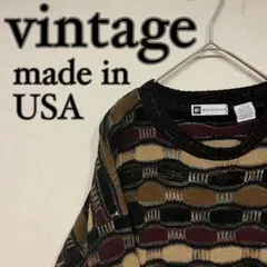 【USA製】古着 used レトロ 総柄 模様 デザイン 3Dニット