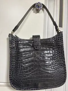 ロダニア イタリアンレザークロコエンボス2wayショルダーバッグ　グレージュ