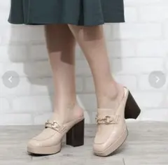 R&E ビット付スクエア厚底ミュール　S