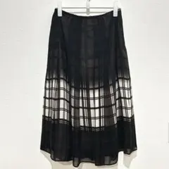 PLUSIV(L)シアーチェックスカート プリーツ 上品 きれいめ　フレア　茶色