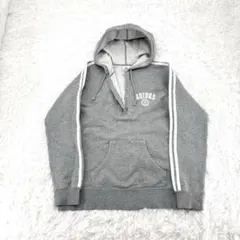 【レディース】adidas パーカー ハーフボタン プリント グレー L