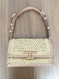 TOD'S ショルダーバッグ ラフィア レザー