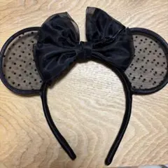 カチューシャ　ディズニー　ミニー　シースルー　ドット　ブラック　レース