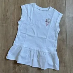 GU キッズ　ノースリーブ　Tシャツ　130 ホワイト　白　アイスクリーム