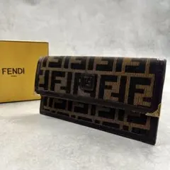 良品 フェンディ マンマ金具 ズッカキャンバス Wホック レザー 長財布