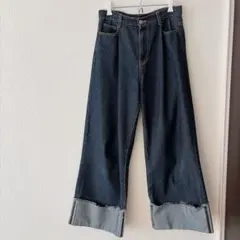 forksy.ダークブルー ワイドレッグデニム