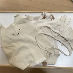 ミッフィー　長袖ロンパース　ニットサロペット　フード　3点セット