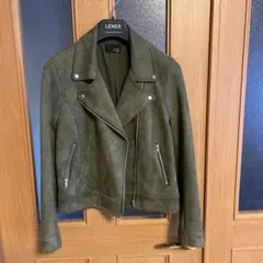 オリーブグリーン ライダースジャケット　フェイクスエード