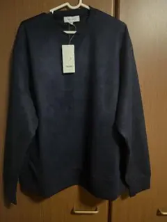 【新品】値下げ中！ネイビー 長袖クルーネック　ベロア素材　サイズM