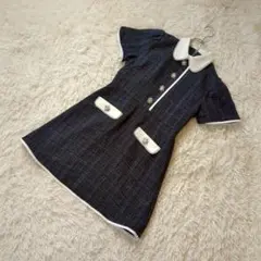 Swankiss ツイード ビジュー ミニワンピース　半袖　ネイビー　F