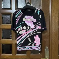 LEONARD 花柄 半袖シャツ 黒花柄　38