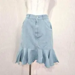 ジュエティ ヘムフリルスカート くすみブルー系 綿 膝下丈 バックゴム M