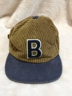 オリーブグリーン コーデュロイキャップ B刺繍付き