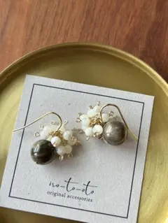 ＊小さな実り＊ シルバリーフジャスパー　マザーオブパール　小ぶり　ピアス