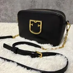 FURLA カメラバッグ レザー ブラック チェーンショルダー クロスボディ