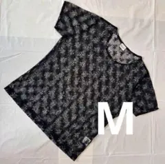 美品｜花柄メッシュTシャツ｜透け感トップス｜韓国ファッション｜Mサイズ