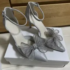 RANDA リボンセパレートパンプス　シルバー　ヒール パンプス