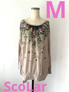 ScoLar 長袖 変形 チュニック 花柄 ベージュ系 Mサイズのサムネイル