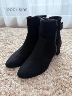 最終sale✩︎POOL SIDE 黒 スエード ショートブーツ ジッパー付き
