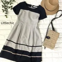 Littlechic♪グレー/ネイビー♪半袖膝丈 フレアワンピース サイズ38