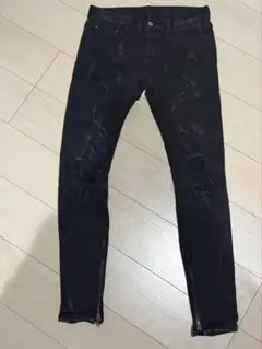 mnml / ブラックダメージデニム（裾ジップ）