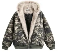 迷彩柄 フード付きファージャケット y2k