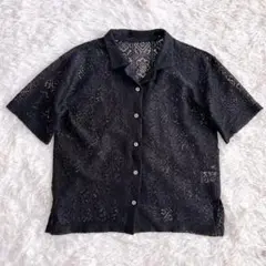 キューティーブロンド 美品 レース半袖シャツ ブラック M ワールド シアーのサムネイル