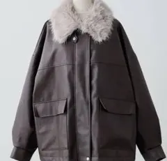 RMAF ファーティペット付き合皮ブルゾン　ブラウン