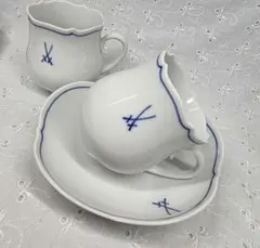 未使用近❤マイセン VIP ホワイト 双剣マーク コーヒー カップ&ソーサー