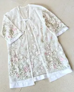 リリーブラウン チュール レース 刺繍 花柄 ロングカーディガン